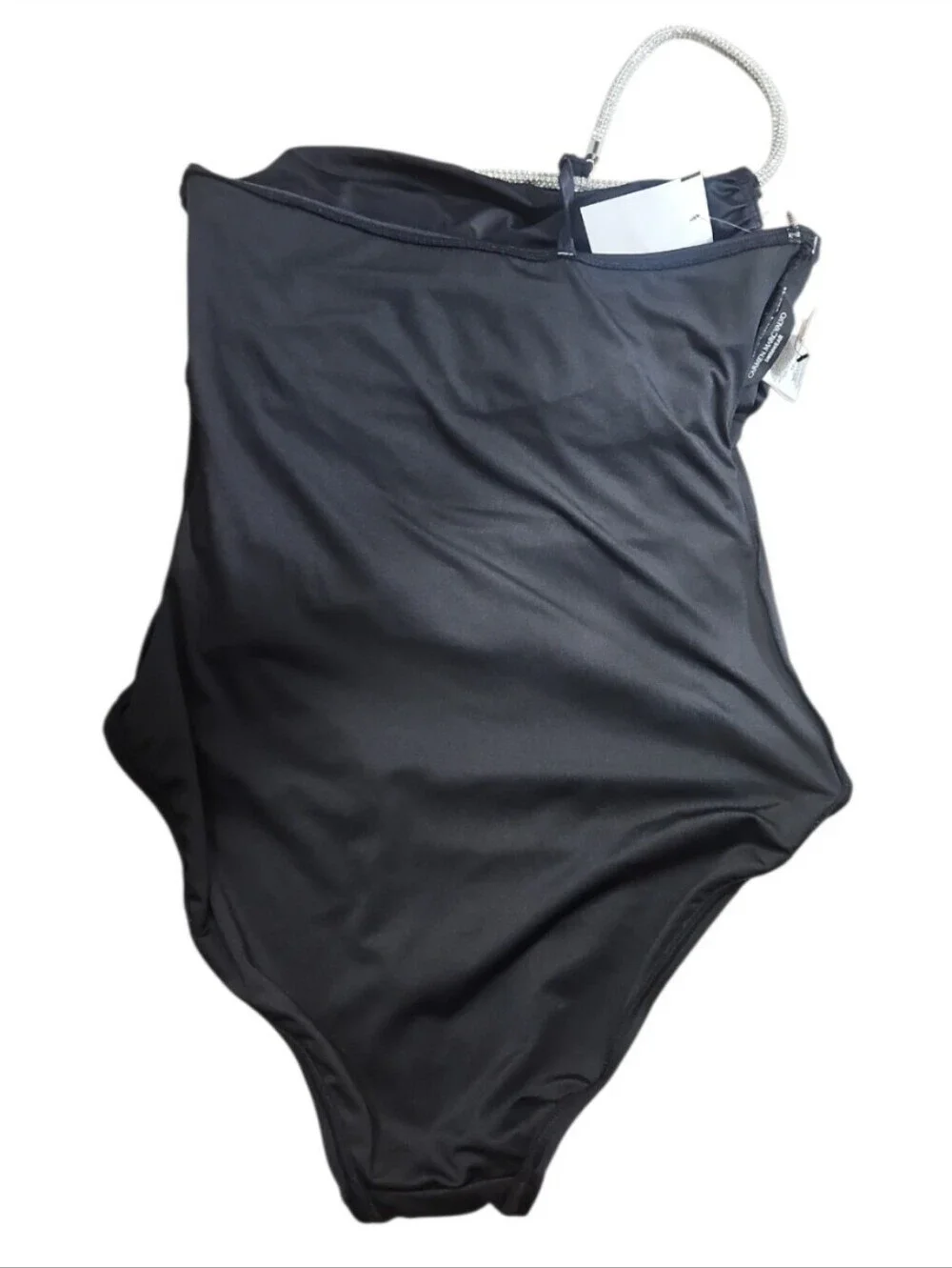 Carmen Marc Valvo Starlight Lux One Shoulder One Piece Swimsuit Black 12 NWT